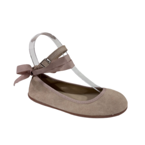 Bailarinas de serraje beige con cinta al tobillo